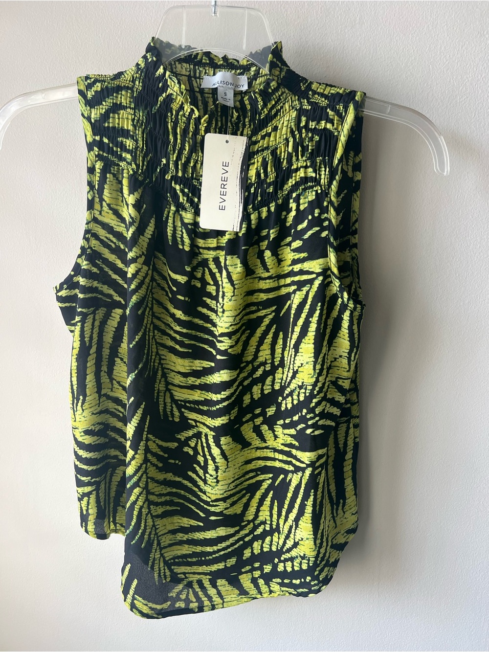 Lime and Black Smocked Neck Sleeveless Top